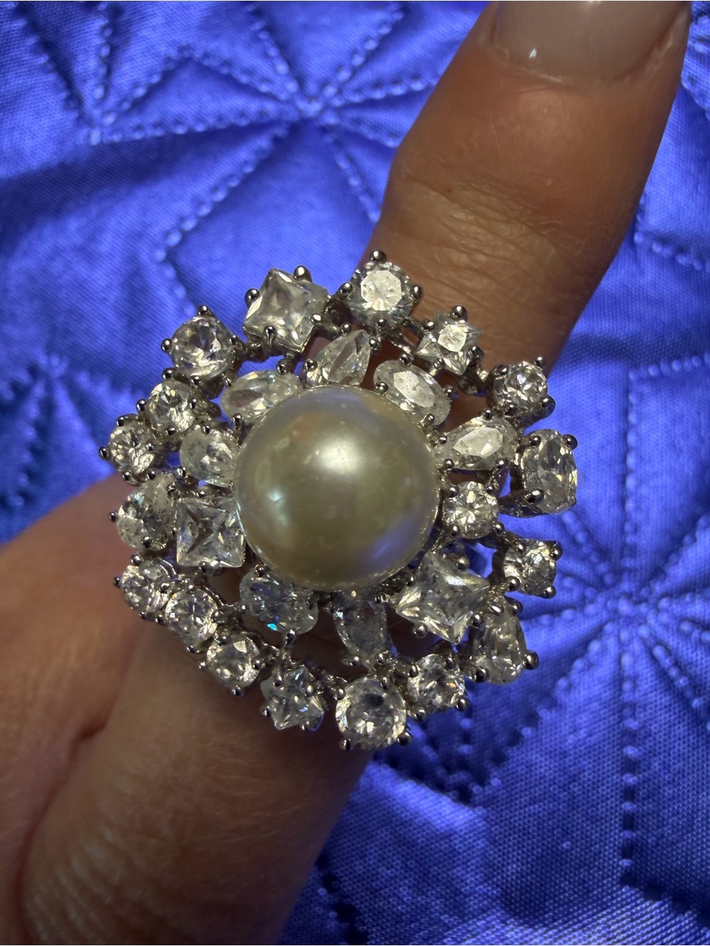 Park Lane Pearl & Clear Crystal Statement Ring Size 8 New